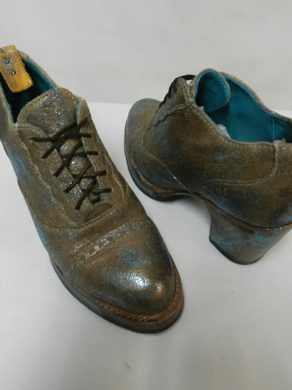 PS Kaufman Crosswalk Leather brown turquoise oxford pumps lace up Size Sz 7.5